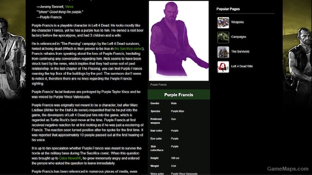 Purple Francis (Cut L4D Content) (Mod) for Left 4 Dead - GameMaps.com